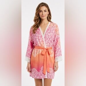 In Bloom Bohemian Light Weight Tye Dye Lace Ruffled Robe Size XL